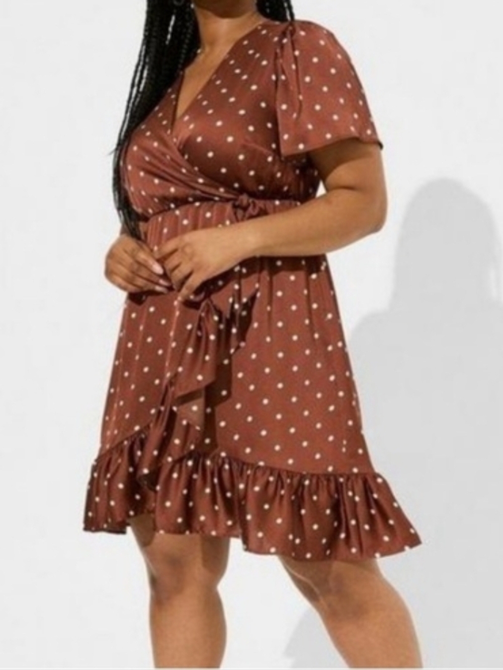 Polka Dot Wrap Ruffle Dress